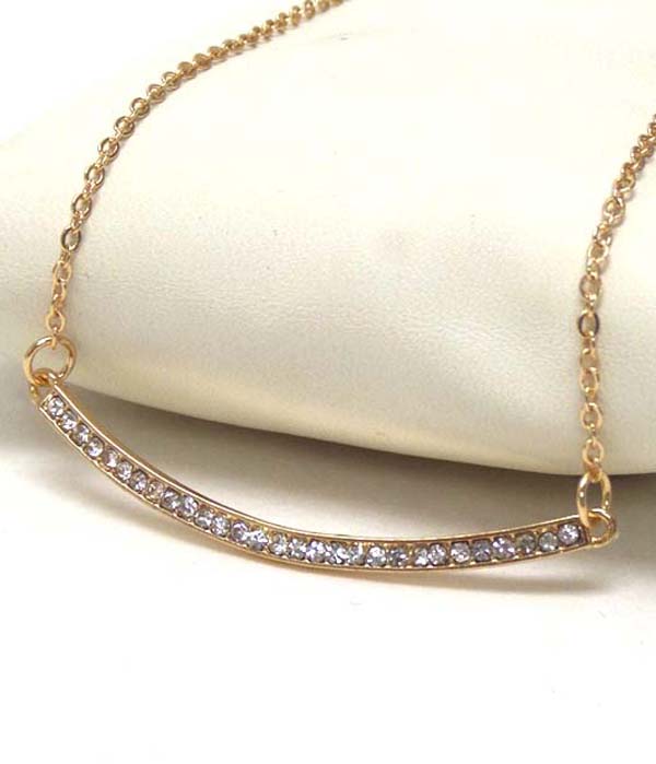 Premier electro plating curved crystal bar pendant necklace