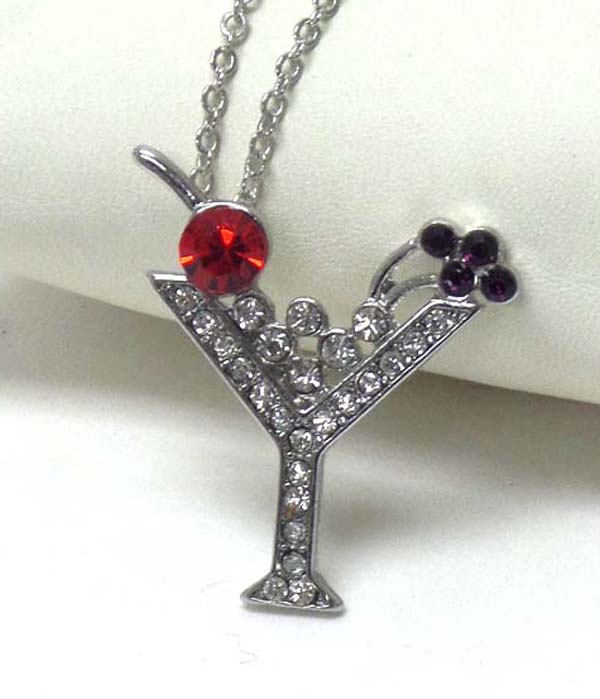 Premier electro plating crystal cocktail glass pendant necklace