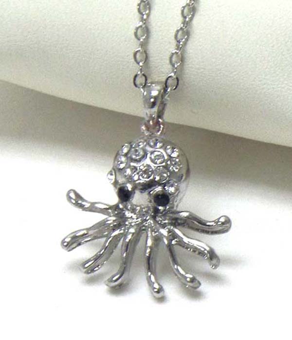 Premier electro plating crystal octopus pendant necklace