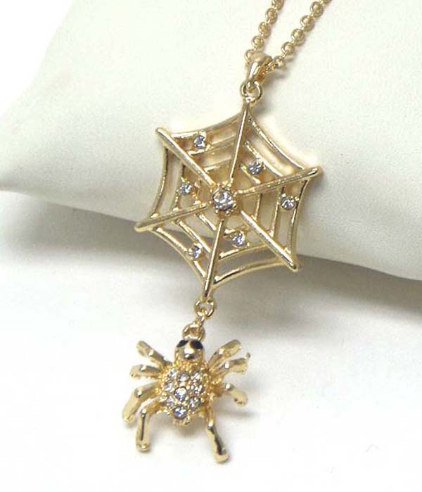 Premier electro plating crystal spider and web drop necklace