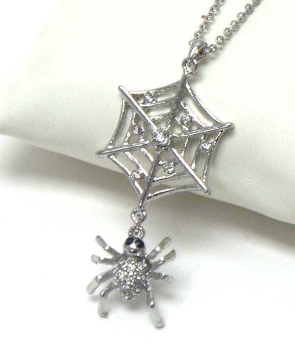 Premier electro plating crystal spider and web drop necklace