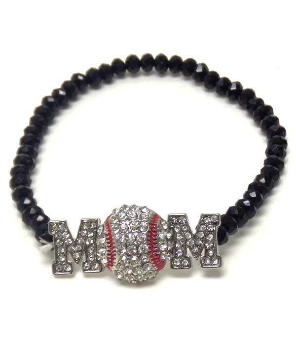 Crystal baseball mom stretch bracelet