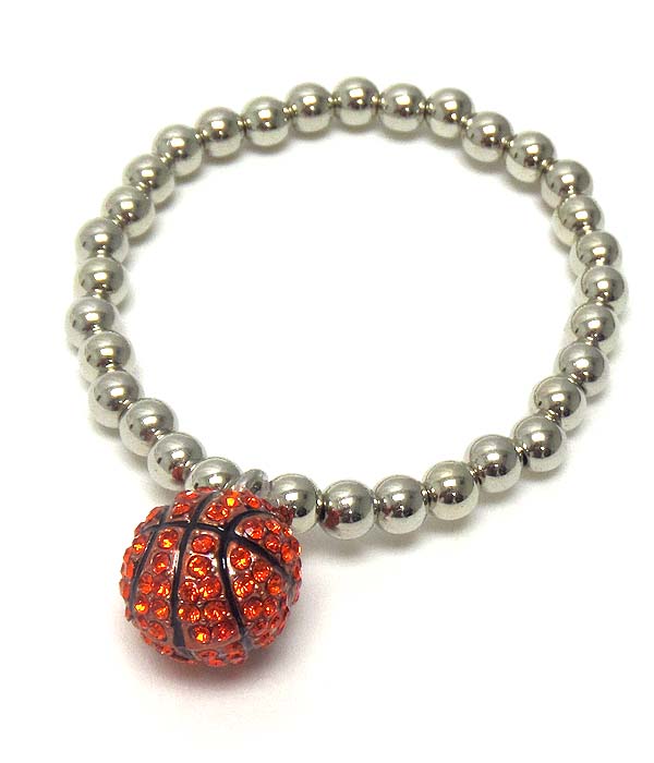 Crystal basketball charm stretch bracelet