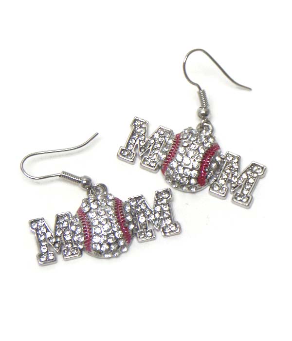 Crystal baseball mom earring