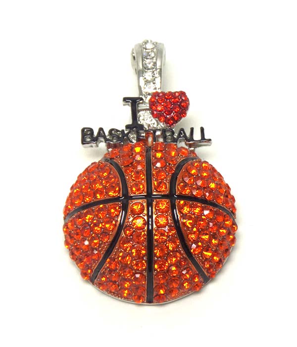Crsytal i love basketball pendant