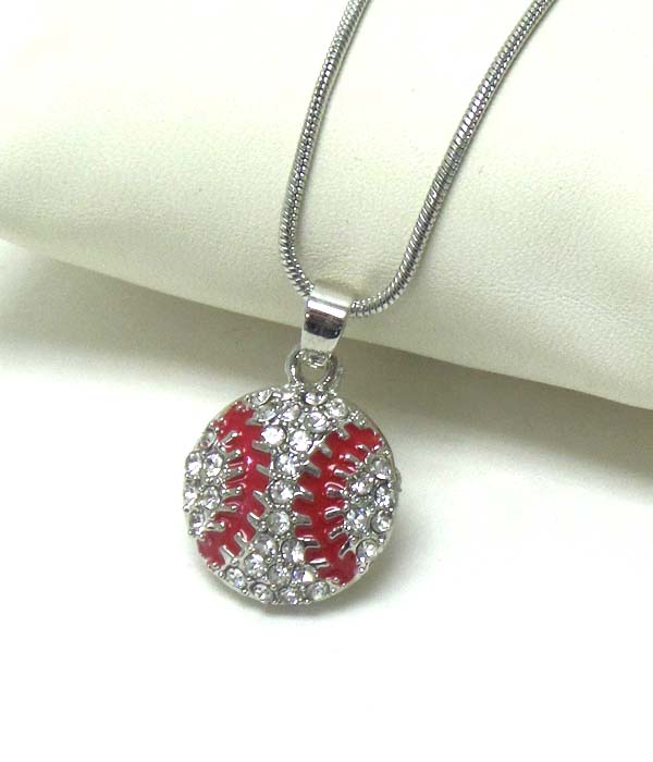 Crystal puffy baseball pendant necklace