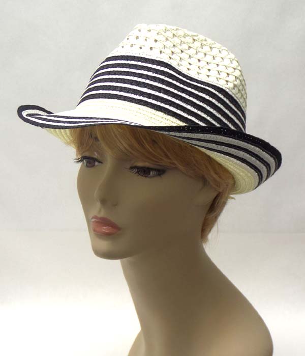 Stripe brim acctne straw summer fedora