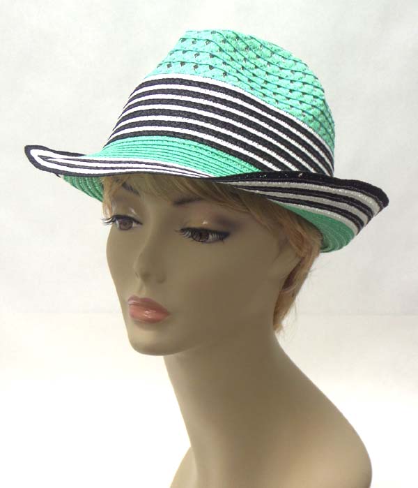 Stripe brim acctne straw summer fedora