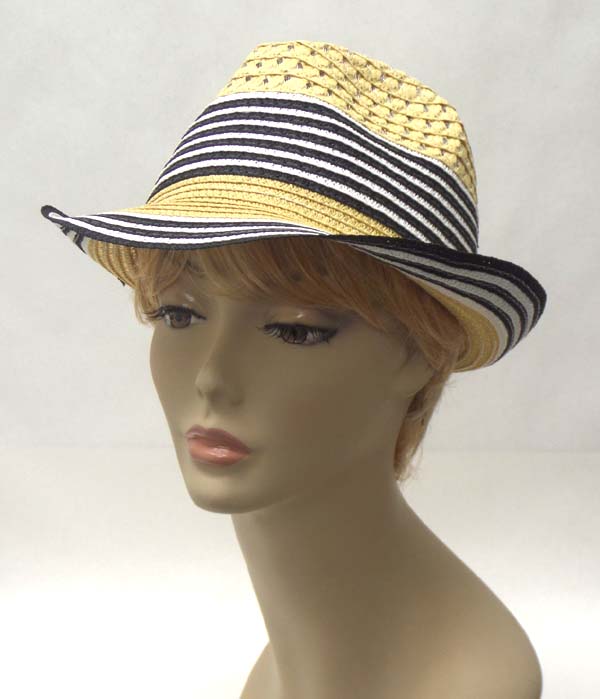 Stripe brim acctne straw summer fedora
