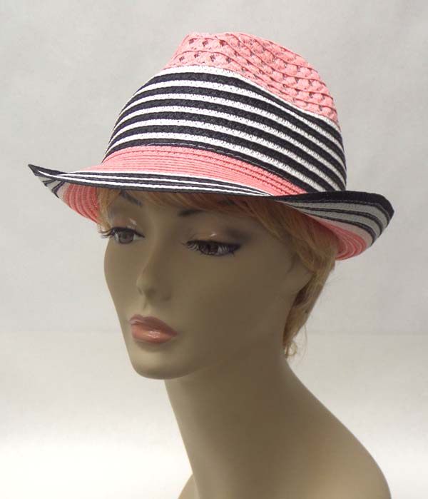 Stripe brim acctne straw summer fedora