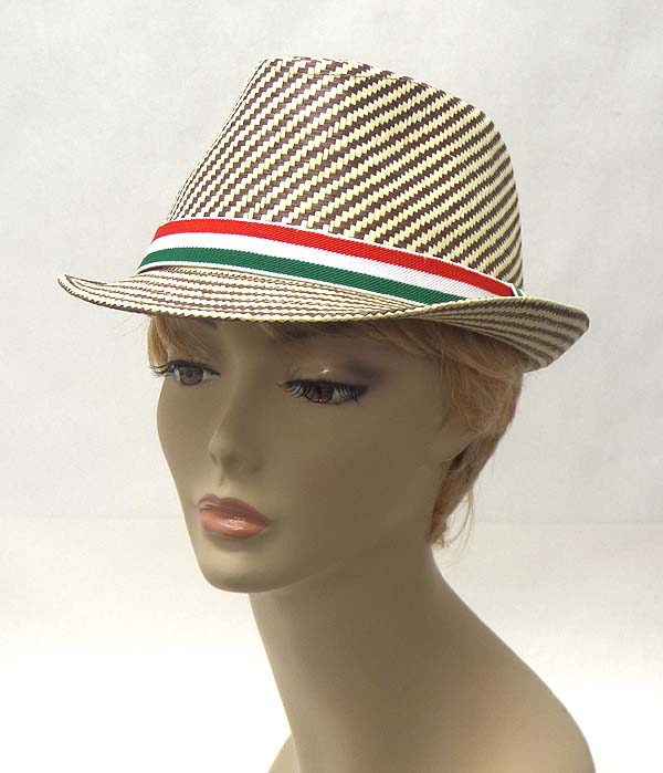 Mexico flag stripe straw summer fedora
