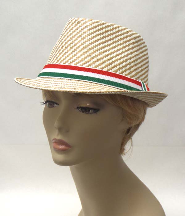 Mexico flag stripe straw summer fedora