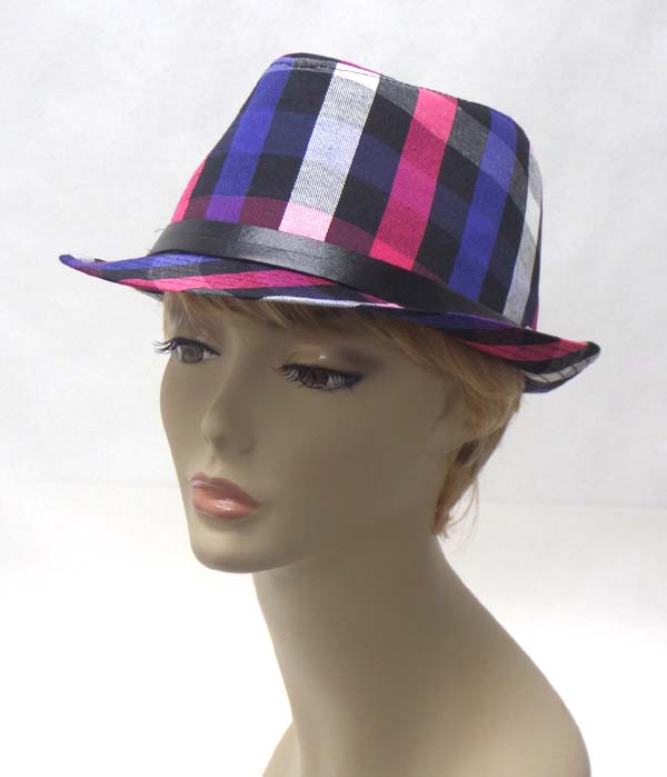 Plaid pattern summer fedora
