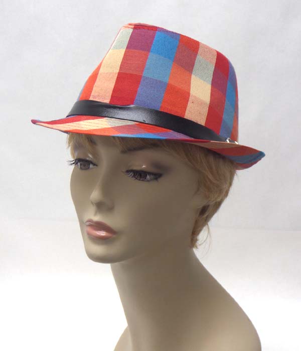 Plaid pattern summer fedora