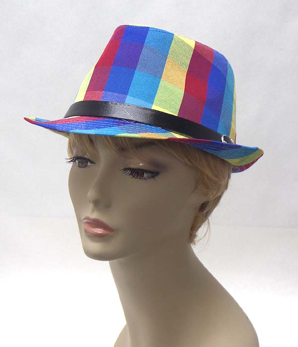 Plaid pattern summer fedora