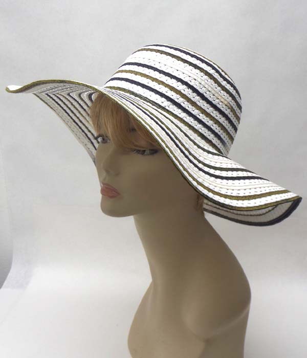 Multi stripe large floppy brim summer hat 