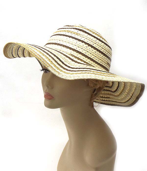 Multi stripe large floppy brim summer hat