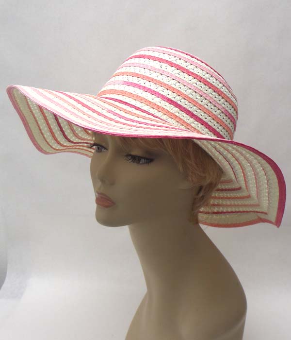 Multi stripe large floppy brim summer hat