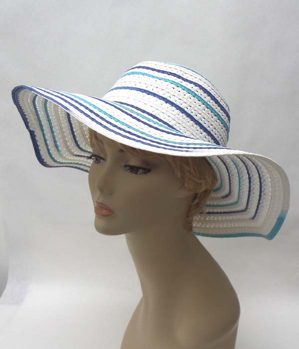 Multi stripe large floppy brim summer hat