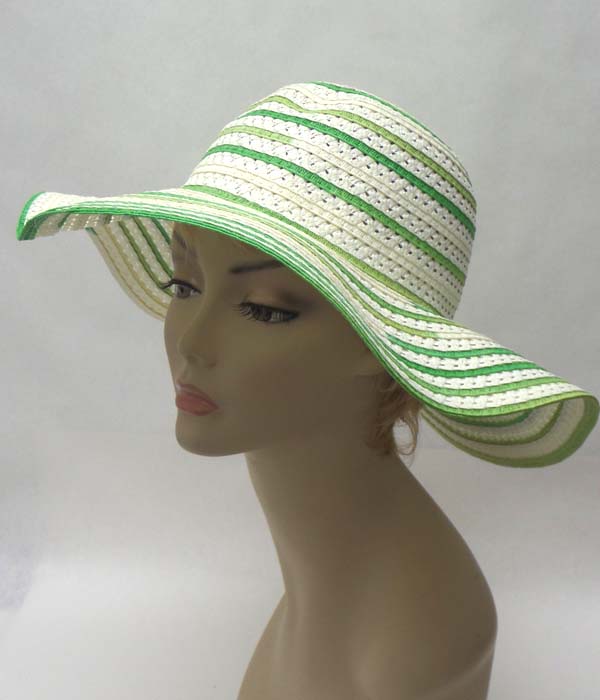 Multi stripe large floppy brim summer hat