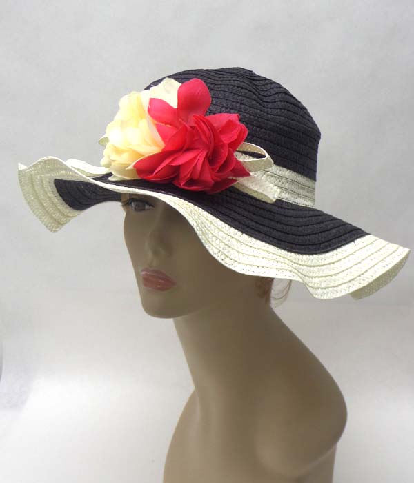 Flower accent large floppy brim summer hat