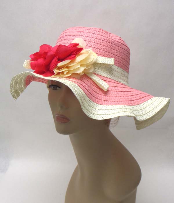Flower accent large floppy brim summer hat