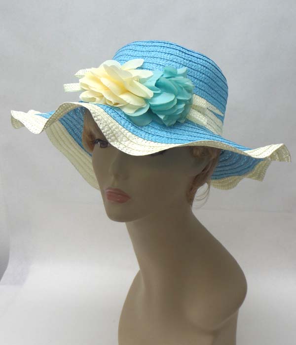 Flower accent large floppy brim summer hat
