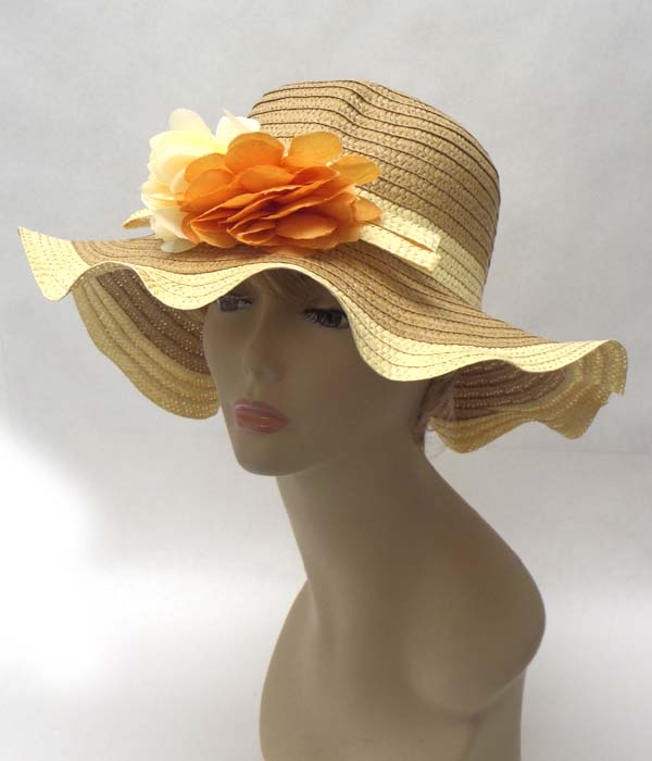 Flower accent large floppy brim summer hat