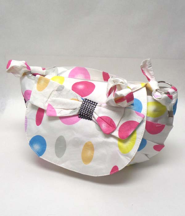 Polkadot and bow front and upper zip tote bag