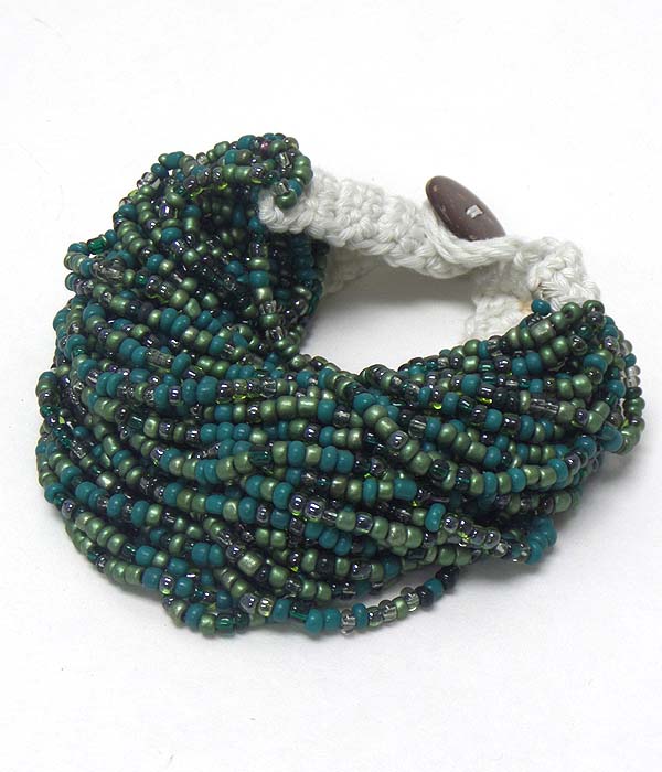 Seed bead multi layer stretch button closure bracelet