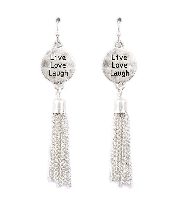 Message metal disk and tassel drop earring