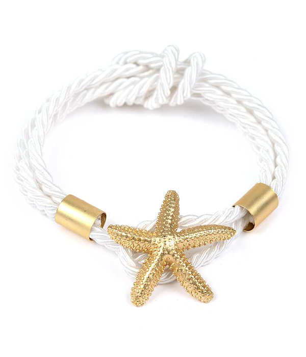Marcasite metal starfish and knotted rope bracelet