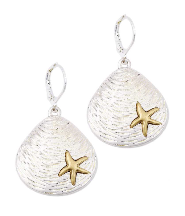 Starfish on shell french clip earring