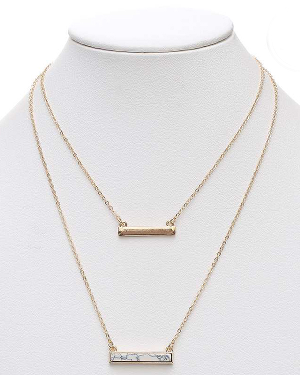 Simple stick stone and metal bar double layer necklace