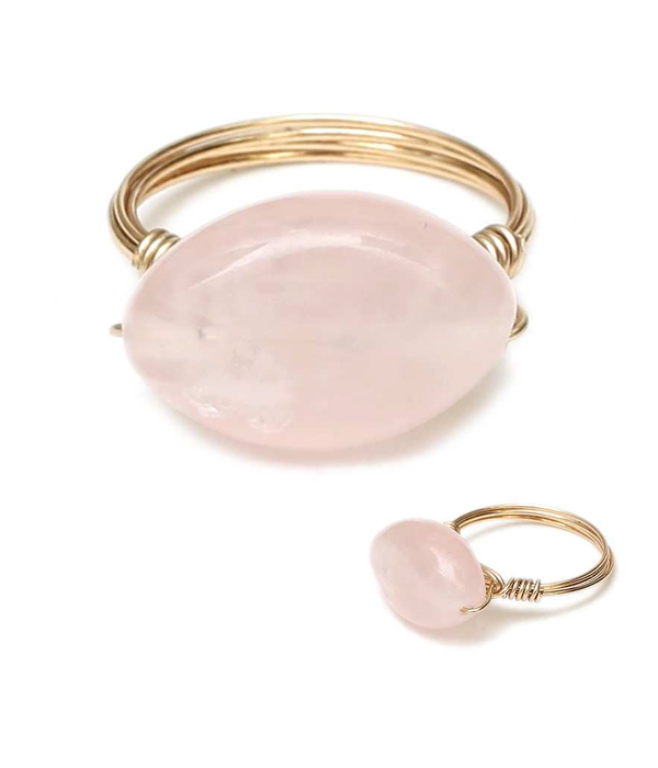 Handmade oval stone and multi wire ring