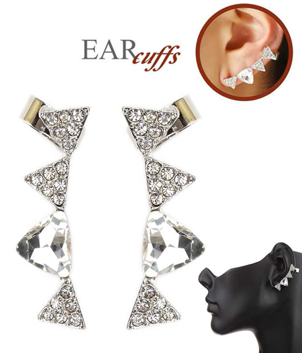 Crystal and glass mix triangle earcuff