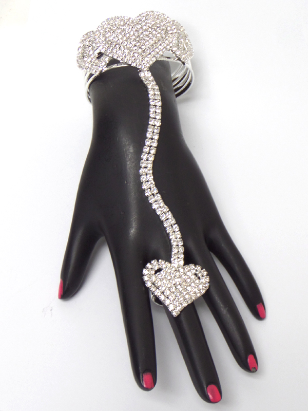 Rhinestone heart slave ring and bracelet set