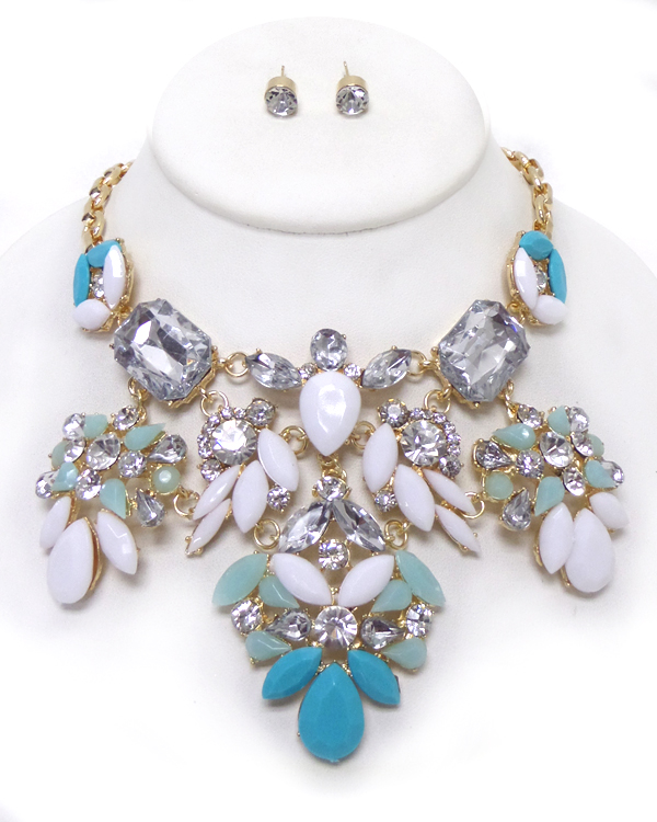 Multi shape stone mix statement necklace set