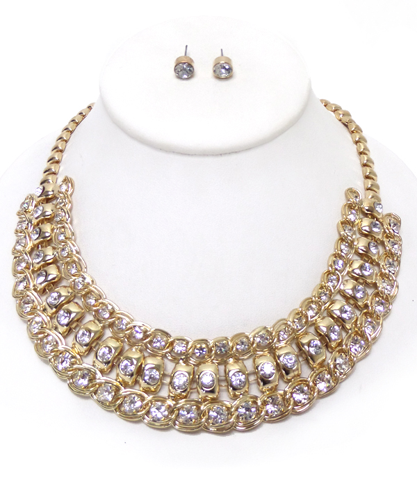 Multi layer crystal link chain necklace set