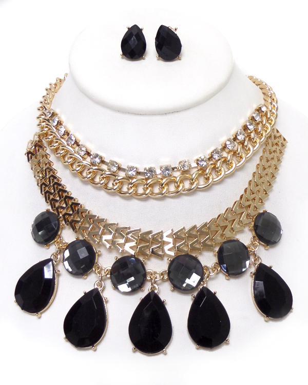 Multi layer chain and teardrop necklace set