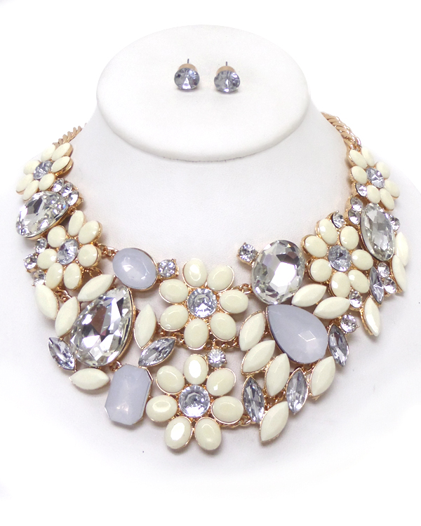 Multi stone mix flower statement necklace set