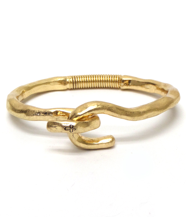 Handmade metal flexible spring back hook bracelet - blessed