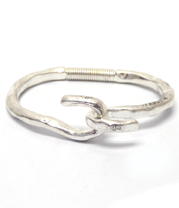 Handmade metal flexible spring back hook bracelet - blessed