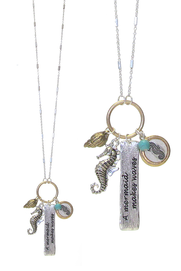 SEALIFE THEME MESSAGE MULTI CHARM PENDATN NECKLACE - A MERMAID MAKES WAVES