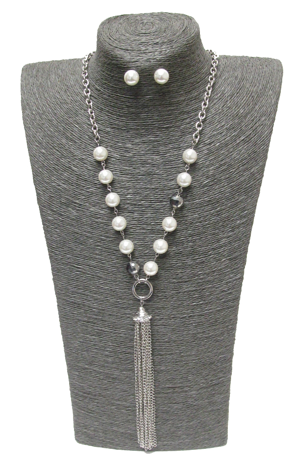 Multi chain tassel and pearl necklace set