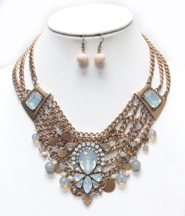 Chunky multi layer crystal and mixed stone neclace set