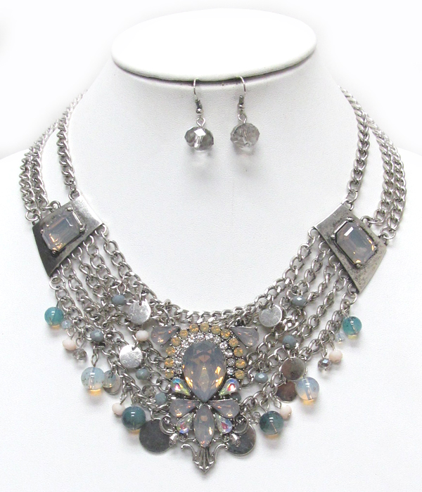 Chunky multi layer crystal and mixed stone neclace set