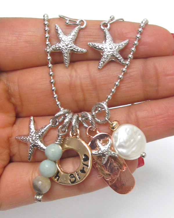 Turtle sand dollar sea life theme charm necklace set