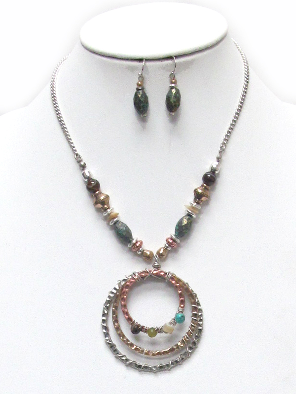 Vintage metal hoop drop necklace set