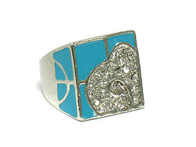 Partly dense crystal pastel tone painted square ring
